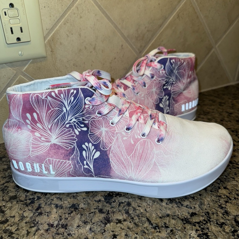 NOBULL Mulberry Watercolor Trainers Canvas Mid Top Pink White‎ Women's 12 Floral